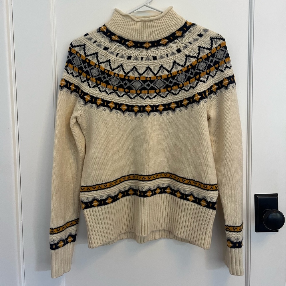 J. Crew Fair Isle Cream/Yellow/Navy Rollneck Sweater